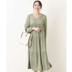 美品！OFUON (オフオン) グリーン ひざ丈ワンピース