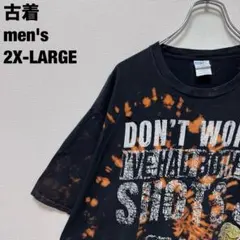 古着 リメイク Tシャツ ブリーチ タイダイ 斬新 ビッグシルエット 黒 2XL