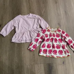 フリル付きピンク長袖トップスとリンゴ柄トップスセット 80cm