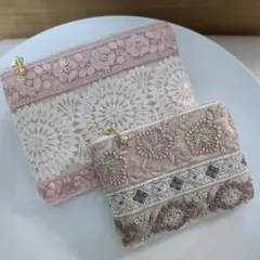 インド刺繍リボン　フラットポーチ