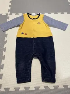 ミキハウス　ボタン付きロンパース イエロー・ネイビー　70