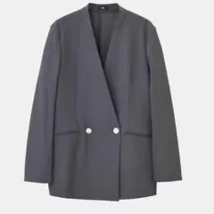 【美品】PLST　ハイストレッチトリコットカラーレスダブルジャケット　S