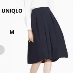 【美品】ユニクロ　ハイウエストドライストレッチタックスカート　ネイビー　M
