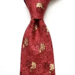 【美品】GIVENCHY ジバンシィ ネクタイ 高級シルク 4Gロゴ 総柄 赤系