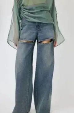 MOUSSY カットアウト ワイドレッグデニム
