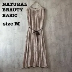 ナチュラルビューティーベーシック ドットワッシャーワンピース M ベージュ