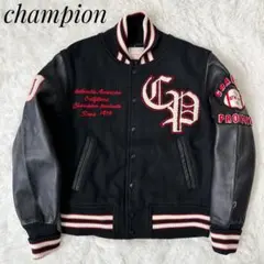 champion スタジャン 袖切替 レザー ワッペン ブラック Mサイズ