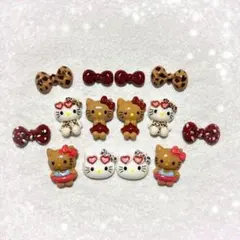 44 レオパード 日焼け ヒョウ柄 キティ ネイルパーツ 赤 ボルドー