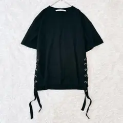 レイカズンファボリ 半袖 Tシャツ レースアップ 黒 ゆったり シンプル 春夏のサムネイル