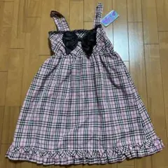 ピンクチェックリボンジャンバースカート