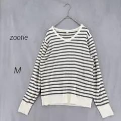 zootie ズーティー 長袖ニット ボーダー Vネック アイボリー 薄手 Mのサムネイル