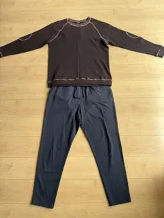 ダークブラウン リブ編み ルームウェア セットアップ LL