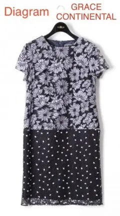 再値下げdiagramグレースコンチネンタル美品☆フラワ－チュール切替ワンピース