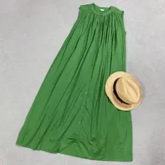 極美品✨ アーバンリサーチドアーズ コットンボイル ノースリーブワンピース 緑のサムネイル