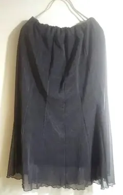 シフォン ブラック フレアスカート ウエスト総ゴム