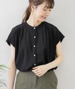 ◎新品サニーレーベル　楊柳ギャザーフレンチブラウス　ブラック　フリーのサムネイル