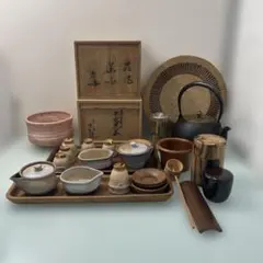 ☆茶道具　萩松月　鉄瓶　黒柿の茶壷　茶托　茶盆　茶匙☆のサムネイル