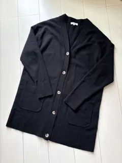 PLST プラステ　ブラック ニットロングカーディガン ボタン付き