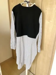 レイヤードデザイン 長袖シャツワンピース