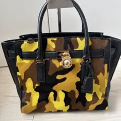 希少 人気マイケルコース ハンドバッグ 迷彩 カモフラグリーンレザーハラコ美品