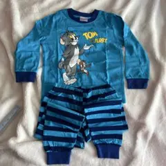 最後新品100cmトムとジェリー パジャマ 長袖 上下セット ブルー ボーダー