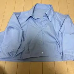 ウエストタックショート丈シャツ　ブルー　ライトブルー　カッター