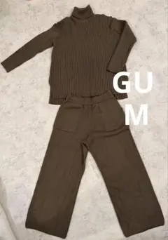 GU ブラウン リブニット セットアップ M