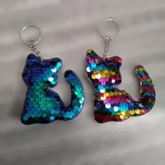 カラフル猫型キーホルダー