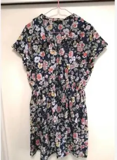 花柄ワンピース　チュニック　ネイビー