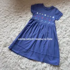 Laura Ashley ローラアシュレイ　花柄刺繍ワンピース　半袖　ブルーのサムネイル