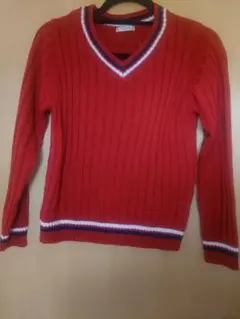 ニット セーター Vネック ウール Mサイズ レッド 長袖 春 秋 冬　女性