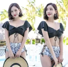 【未使用】水着　オフショルダー　ハイウェスト　ブラック