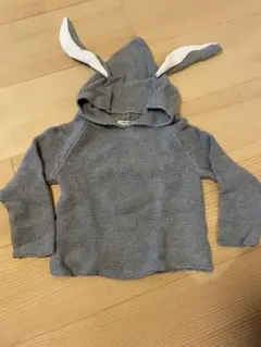 キッズ　セーター　80〜90cm うさぎ フード グレー