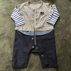 【美品】ダブルB★ミキハウス　重ね着風7分丈カバーオール ロンパース