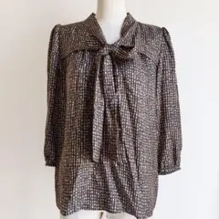 大きめサイズ 極美品 PLST 24SS ライトサテンボウタイブラウス XL 