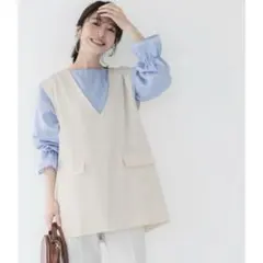 【美品】coca コカVネック ノースリーブ ベスト ジレ ホワイトベージュ L