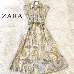 【新品タグ付】ZARA ペイズリー柄 シャツワンピース ウエストリボン Mサイズ