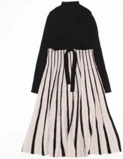 マーキュリードゥオ　ロングワンピース　配色チェンジロングスリーブニットワンピース