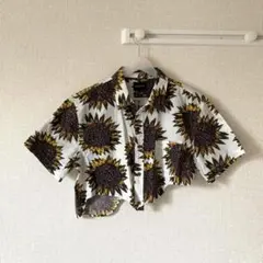 クイックシルバー　半袖　シャツ　アシメ　ひまわり　総柄　モダンフィット　M