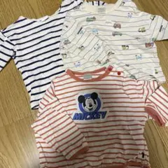 futafutaミッキー ボーダー 長袖カットソー 3枚セット 80