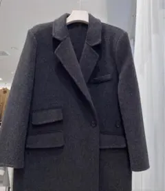 グレー ダブルブレスト ウールコート