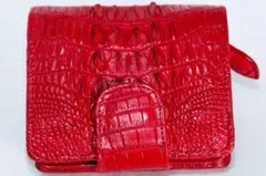 新品 赤 クロコダイル風 二つ折り財布