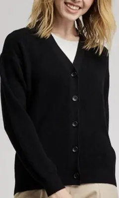 新品★UNIQLO コットンカシミアリブリラックスVネックカーディガン黒XXL★