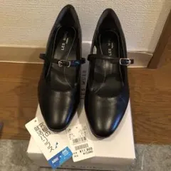 AOKI LES MUES ブラックレザー 中ヒール パンプスEEEE