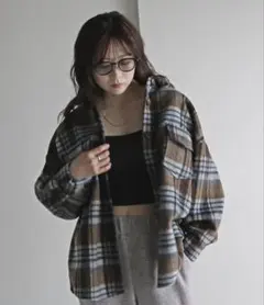 オーバーサイズチェック柄シャツジャケット