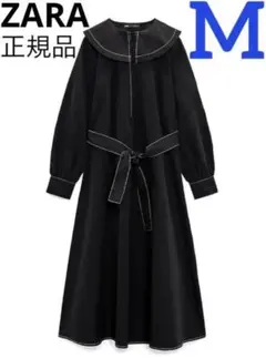 【完売商品】Zara ポプリンワンピースコントラストトップステッチ ベルト M