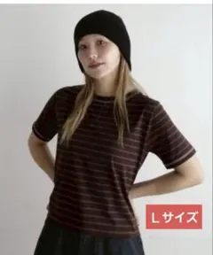 しまむら hidekaさんコラボ ボーダーＴ 半袖 ブラウン 茶色 Ｌサイズ