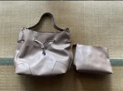 トートバッグ ショルダーバック ハンドバック ピンクベージュ 大きめ ポーチ付き