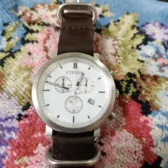 CITIZEN クロノグラフ 腕時計 ブラウンレザー　Eco Drive