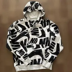 NIKE 総柄 パーカー ホワイト×ブラック Sサイズ